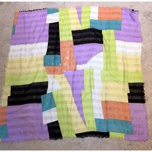 Apt. 9 Women’s Colorblock Geometric Scarf 42X42" Metallic Fringe Lightweight